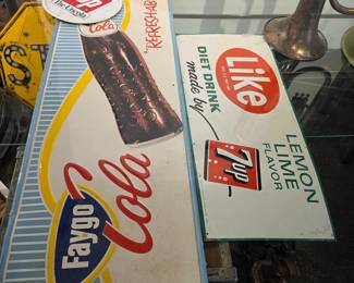 Vintage Faygo Cola and 7-Up "Like" Drink Advertising Signs