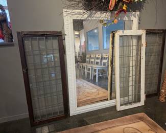 Antique Leaded Glass Window Panes (Set of 3)