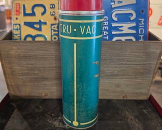 Tru-Vac Teal and Yellow Pinstripe Thermos