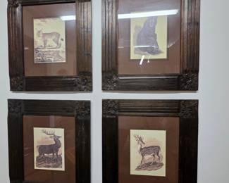 Set of Four Framed Vintage Wildlife Etchings