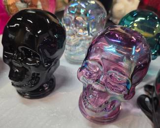 Iridescent Glass Skull Figurines