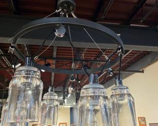 Modern Industrial Wagon Wheel Chandelier with Clear Glass Shades