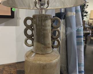 Mid-Century Modern Ceramic Table Lamp with Ring Accents by Bernard Rooke