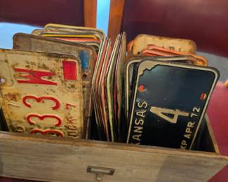 Collection of Vintage License Plates, including Kansas and Michigan