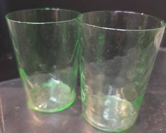 Set of 2 Green Uranium Glass Tumblers