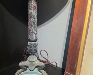Antique Neoclassical Marble Column Table Lamp with Bronze Base and Claw Feet