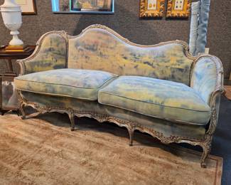 French Louis XV Style Sofa with Marbled Upholstery