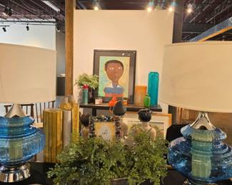 Pair of Blue Blown Glass Table Lamps