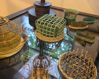Collection of Vintage Flower Frogs, including Dazey Mfg. Co. and Wire Mesh styles