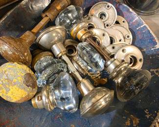 Assorted Vintage Glass and Metal Doorknobs with Escutcheon Plates