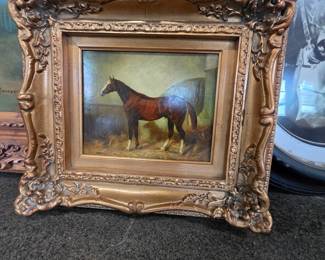 Victorian Horse Portrait Oil Painting in Ornate Gilt Frame by T. Shipley