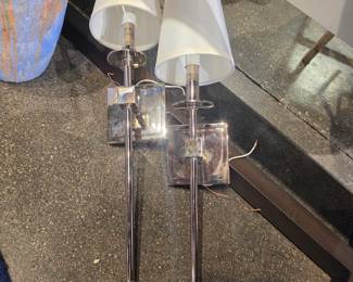 Pair of Modern Chrome Sconces with Crystal Accents