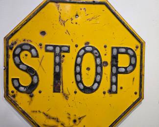 Vintage "STOP" Traffic Sign with "Cat's Eye" Reflectors