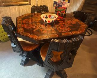 vintage Romweber "Viking" oak and orange poker table set