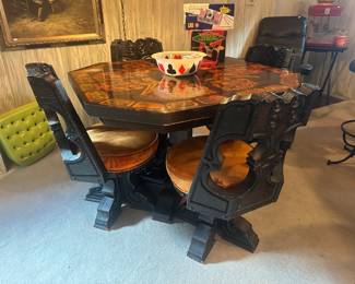 vintage Romweber "Viking" oak and orange poker table set