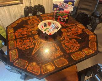 vintage Romweber "Viking" oak and orange poker table set