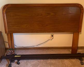 Queen walnut brown headboard and metal bed frame
