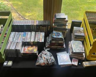 Video Games for PC and XBOX, Blank VHS tapes, Microsoft CDs, Learning CDs, Assorted DVDs, Assorted Vinyls