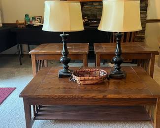 Wood coffee and side table set