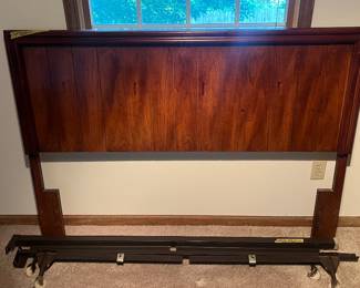 Full/Queen Mid-Century Modern walnut headboard and metal bed frame