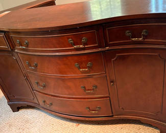 Lot 2: Curved Wooden Sideboard Cabinet with Drawers and Doors