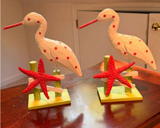Lot 4: Pair of Decorative Shorebird Figurines with Starfish Accents