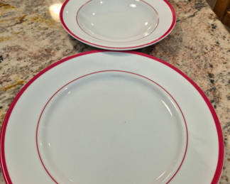 Lot 83: William Sonoma white ceramic plates with red rims
