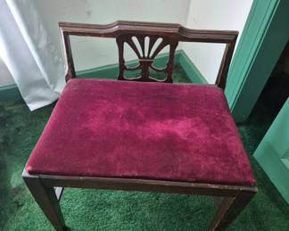 Lot 46: Vintage wooden chair with burgundy velvet seat
