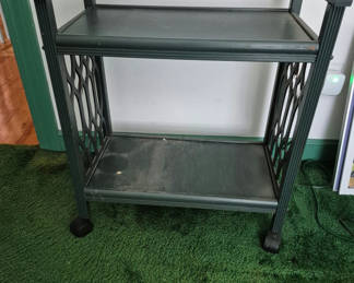Lot 49: Green rolling two-shelf cart