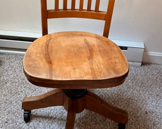 Lot 9: Wooden Swivel Chair with Casters