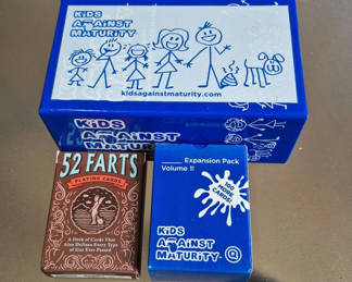 Lot 42: Kids Against Maturity Card Game Set with Expansion and 52 Farts Playing Cards