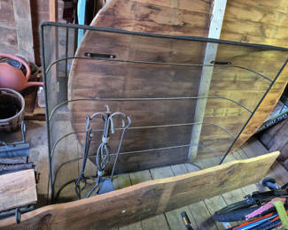 Lot 22: Fireplace Screen, Tool Set, and Log Carrier