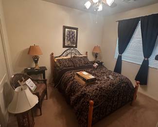 Queen Metal and Wood Bed -Mattress included and bedspread w/shams