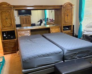 King Size Solid Wood Headboard. Mattress is adjustable.
