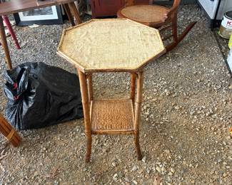 Antique rattan end table