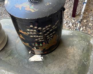Antique chinoiserie ice bucket with interior mercury glass