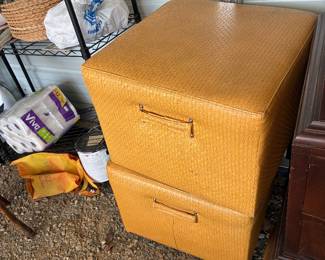 Matching mustard MCM ottomans or coffee tables
