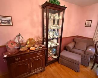 Victorian Style Display Cabinet with Assorted Decorative Glassware and China
