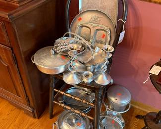 Assorted Hammered Aluminum Serving Pieces and Trays