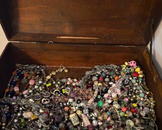 Vintage Wooden Box with Assorted Beads and Jewelry Findings