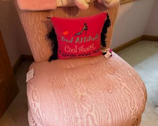 Pink Brocade Boudoir Chair with Matching Faux Fur Set