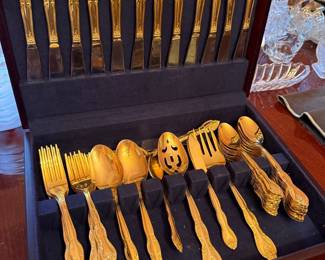 International China San Marcos 24K Gold Electroplated Flatware Set in Wooden Case