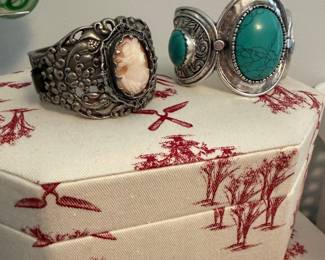 Victorian Cameo Bracelet and Turquoise Cuff Bracelet