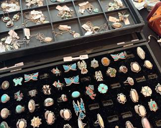 Assorted Native American Sterling Silver Jewelry with Turquoise and Mother of Pearl