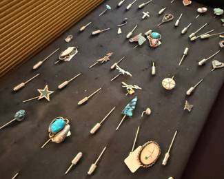 Assorted Vintage Sterling Silver Stick Pins with Turquoise and Animal Motifs
