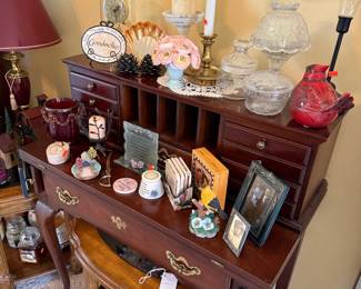 Vintage Mahogany Secretary Desk with Decorative Items