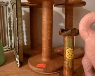 Wooden Spool Candle Holders with Pineapple Motif