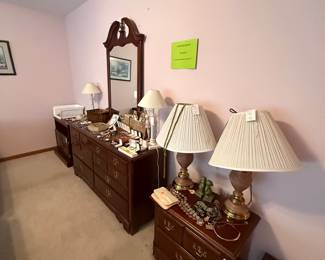 American Drew "Cherry Grove" Cherry Wood Dresser with Mirror and Matching Nightstand