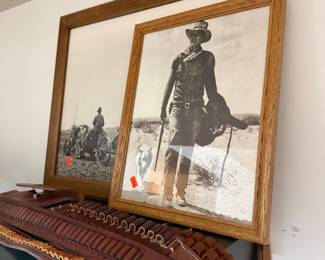 Vintage John Wayne "Hondo" Framed Photograph and Leather Cartridge Belt
