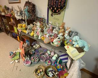 Assorted Easter Decorations and Figurines, including Vintage Avon and Enesco pieces